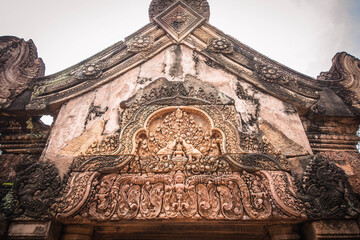 Ancient stone castle arch Banteay Srei Located in Siem Reap, Cambodia 