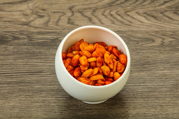 Chili peanut snack in the bowl