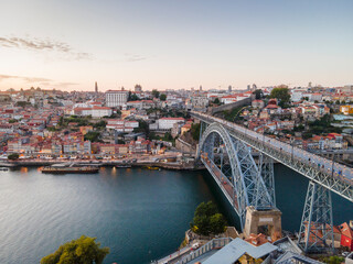 Obraz premium Aerial view of beautiful city of Porto at sunset, Portugal