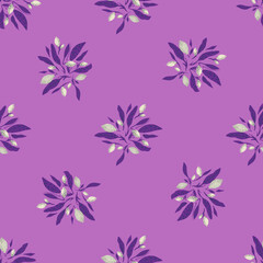 Fototapeta na wymiar Organic seamless pattern with decorative lemon silhouettes. Purple colored print. Simple design.
