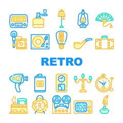 Retro Stuff Devices Collection Icons Set Vector