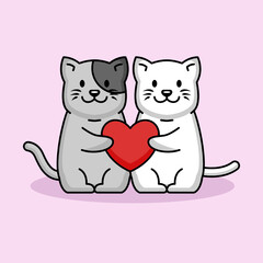 Cute cats mascot love on Valentine's Day