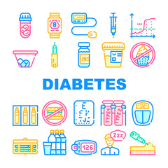 Diabetes Ill Treatment Collection Icons Set Vector