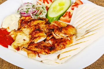 Doner in the plate with meat