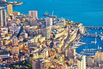 Fototapeta na wymiar Monaco and Monte Carlo cityscape and coastline colorful view from above