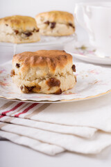 Scones a classic British cake filled with sultanas and raisins and often served during afternoon tea
