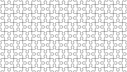 Puzzle seamless pattern.Jigsaw Puzzle pieces. Puzzle with different types of details. Black and white vector illustration isolated on white background.
