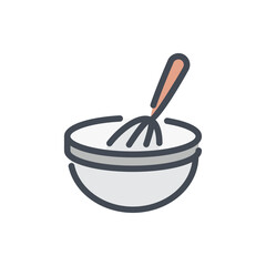 Cooking whisk with bowl color line icon. Mixing ingredients vector outline colorful sign.