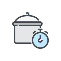 Obraz premium Cooking time color line icon. Kitchen pot with timer vector outline colorful sign.