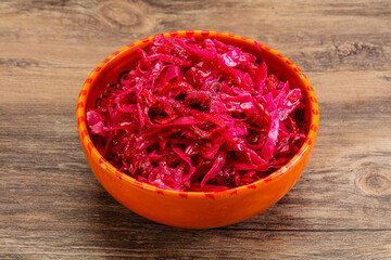 Marinated red cabbage in the bowl
