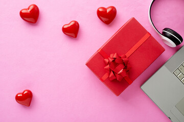Valentine gift in holiday decoration on pink