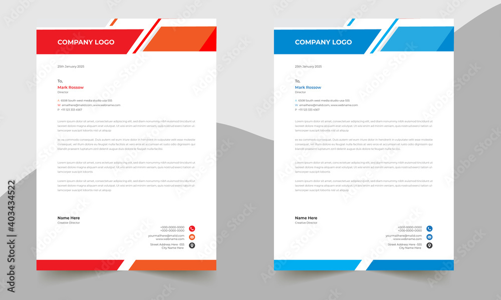 Wall mural letterhead design template a4 size print ready with color variation