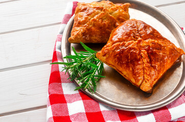 Crimean-Tatar national home-cooked pastry with meat and rosemary