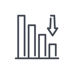 Financial downturn and Decrease line icon. Chart with stack of coins and arrow down vector outline sign.
