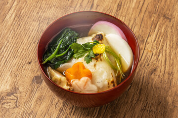 典型的なお雑煮 Ricecake boiled with vegetables(zouni) 