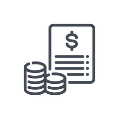 Accounting and Financial planning line icon. Financial report with stack of coins vector outline sign.