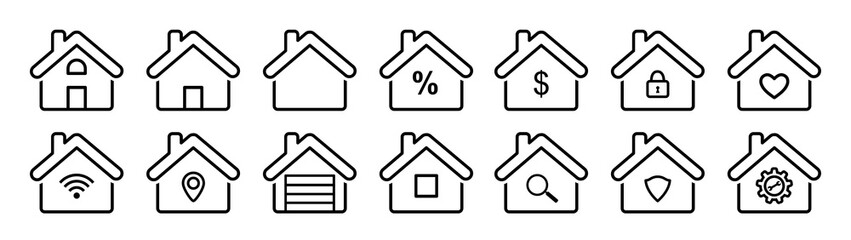 Houses icons, real estate web icon set. Modern real estate line symbols, mortgage line icons. Vector illustration.