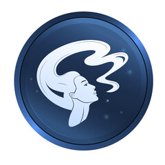 Silhouette of a woman's head and face with flying hair. Astrology zodiac sign Virgo. Vector flat design web icon