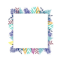 Fototapeta na wymiar Colorful leaf frame pattern on white square isolated white background vector design