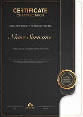 diploma certificate template black and gold color with luxury and modern style vector image, award suitable for appreciation. Vector illustration eps10.
