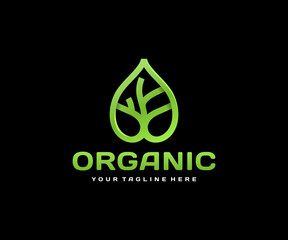 Abstract linear leaf with tree logo design. Nature green tree vector design. Eco organic plant logotype