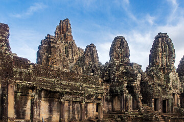 Fototapeta na wymiar General view of some face towers in the Bayon temple in Angkor Thom, Angkor. Cambodia.