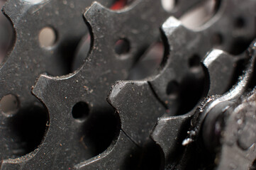 Dirty rear bicycle cassette gear with chain