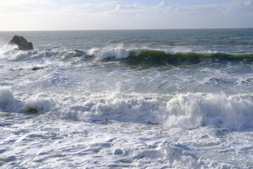 Rough sea at Batz-sur-mer during a storm. (december 2020 in the west of France)