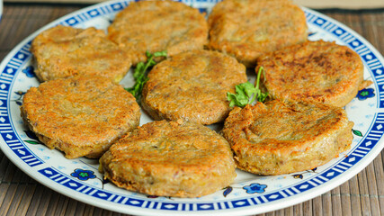 A closeup of desi indian and pakistani food shami kabab