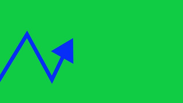 A motion graphic of blue upward trend arrow against a green background.