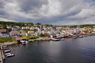 Fototapeta na wymiar Langesund, Bamble Municipality, Vestfold og Telemark, Norway - ferry terminal from from Hirtshals (Denmark)