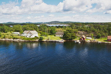 Fototapeta premium Langesund, Bamble Municipality, Vestfold og Telemark, Norway - ferry terminal from from Hirtshals (Denmark)