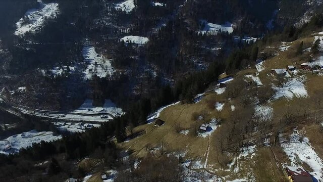 Aerial view, over the mountains and the Swiss apes road