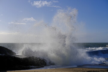 Fototapeta na wymiar The Pier of Batz sur mer on a Stormy day.