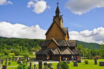 Heddal Stave church (built 1250). Notodden Municipality, Vestfold og Telemark, Norway - obrazy, fototapety, plakaty