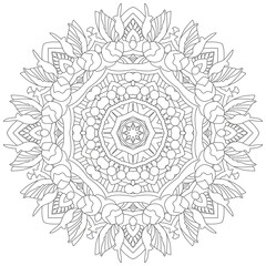 Vector piece of cake with abstract ornaments on a patterned round substrate.