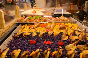 Delicious food at christmas market Budapest, street market, Hungary