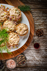 Shortbread muffins stuffed with tuna paste