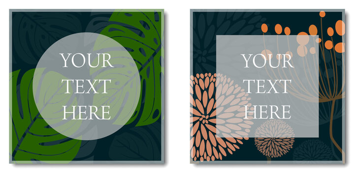 multi-page botanical and floral layout template with copy space for text vector illustration.