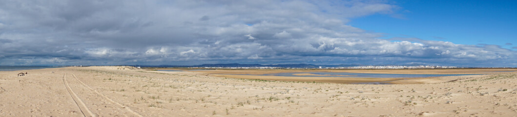 panorama view of the beach at Faro Island in Portugal