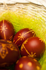 Easter eggs on a basket - traditional rustic style