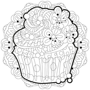 Vector piece of cake with abstract ornaments with mandala for coloring.