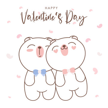 Cute valentine's day bear couple, hand drawn illustrations, doodle cartoon character.