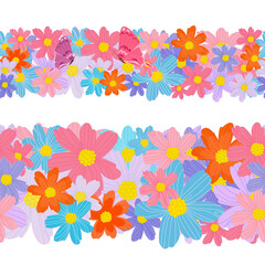 collection of horizontal seamless borders with colorful daisies