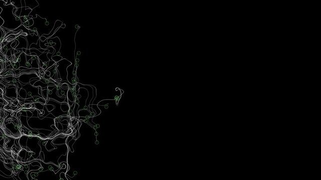 Tangle abstract.

100 circles wiggle from left to right leaving a trail of tangled lines.