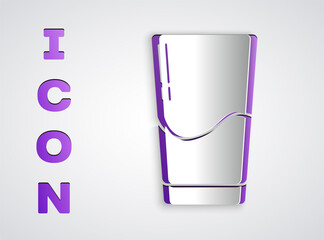 Paper cut Glass with water icon isolated on grey background. Soda glass. Paper art style. Vector Illustration.