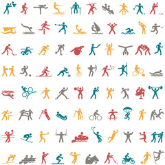 Fototapeta na wymiar Sports icon collection. Athlete silhouette symbols. Set of sports icons
