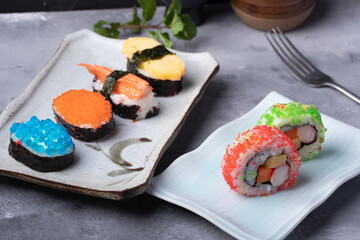 Sushi set on a gray background