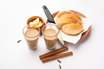 Bun Maska Masala chai is a popular food in Mumbai, India which is popular in Irani Cafe