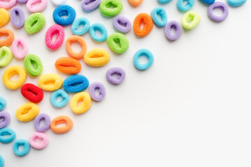 colored elastic bands for hair on a white background